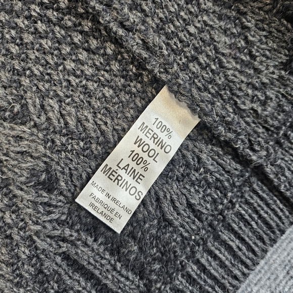 Inis Crafts Womens Celtic Highland Cardigan Sweater L Merino Wool Cable Ireland - Picture 9 of 16